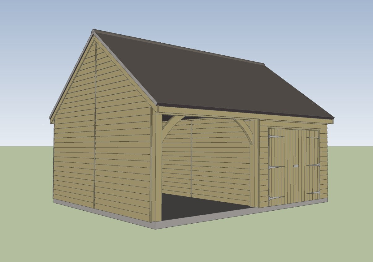 3.0m x 5.4m 1 bay Timber Carriage House Kit with 3.0m x 5.4m attached Garage