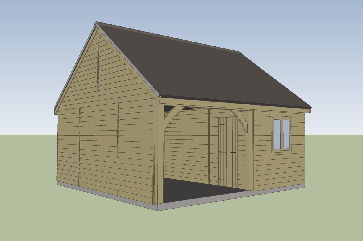 3.0m x 6.0m 1 bay Timber Carriage House Kit with 2.4m x 6.0m attached Workshop
