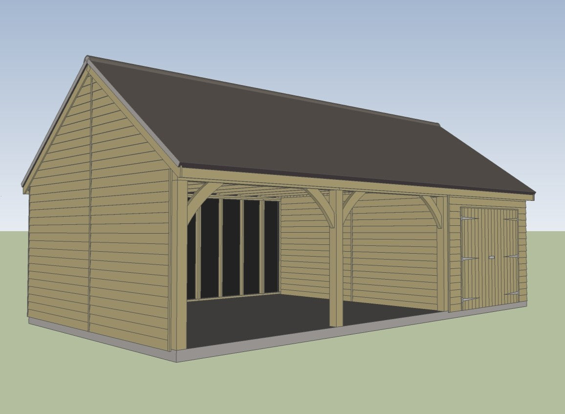 6.0m x 4.8m 2 bay Timber Carriage House Kit with 3.0m x 4.8m Attached Garage