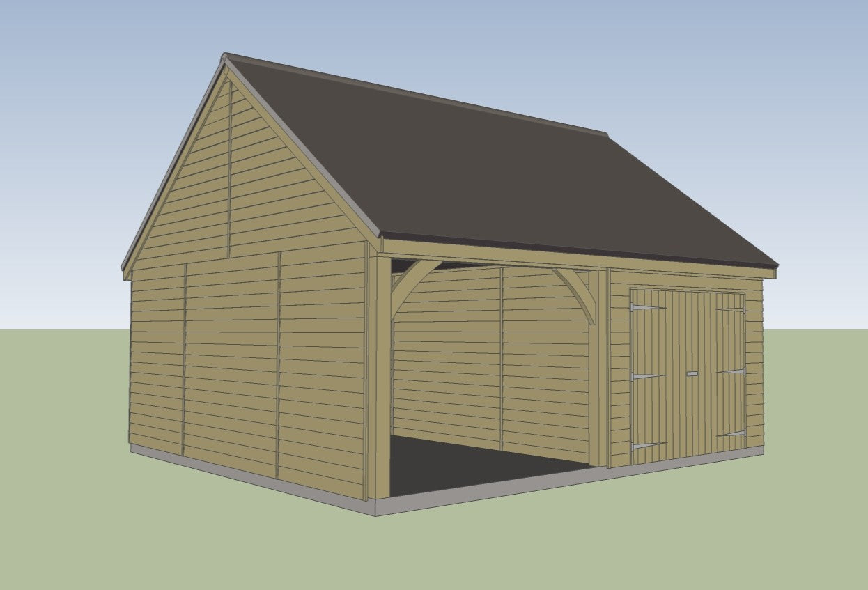 3.0m x 6.0m 1 bay Timber Carriage House Kit with 3.0m x 6.0m attached Garage