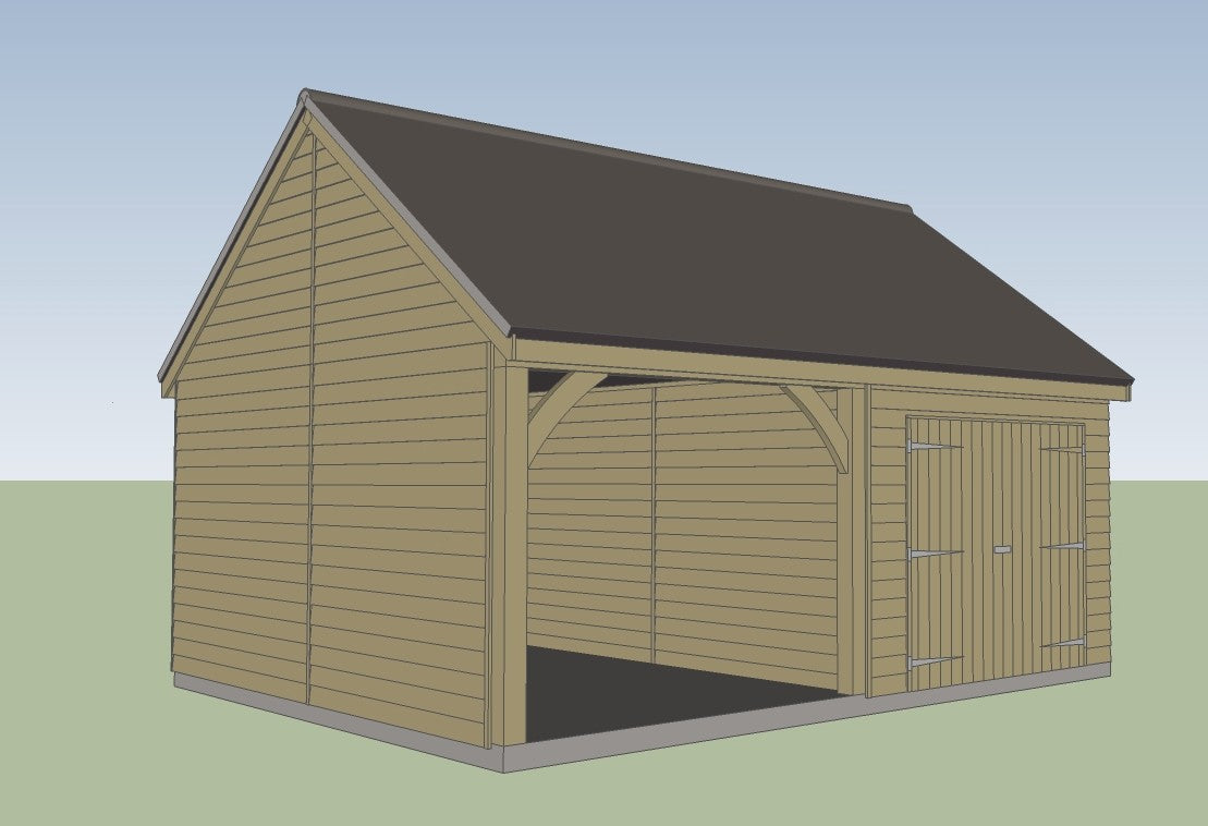 3.0m x 4.8m 1 bay Timber Carriage House Kit with 3.0m x 4.8m attached Garage