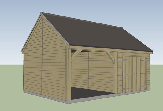 3.0m x 4.8m 1 bay Timber Carriage House Kit with 3.0m x 4.8m attached Garage
