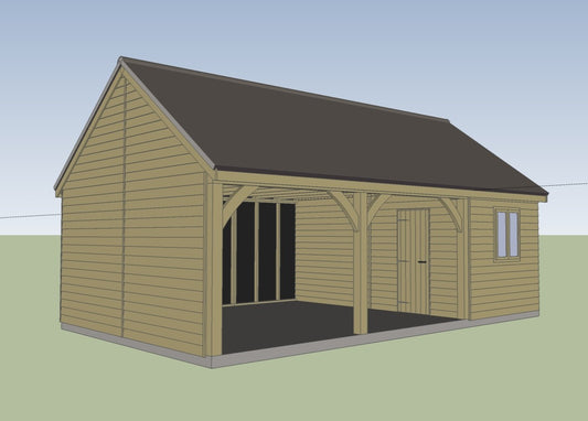 5.4m x 4.8m 2 bay Timber Carriage House Kit with 2.4m x 4.8m attached Workshop