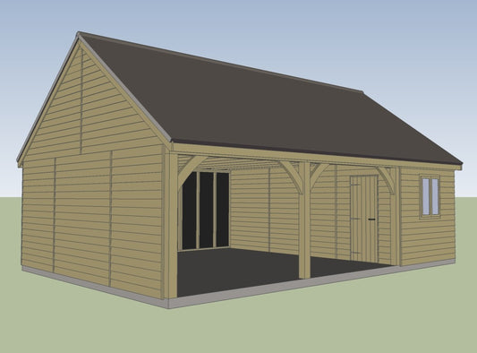6.0m x 6.0m 2 bay Timber Carriage House Kit with 2.4m x 6.0m attached Workshop