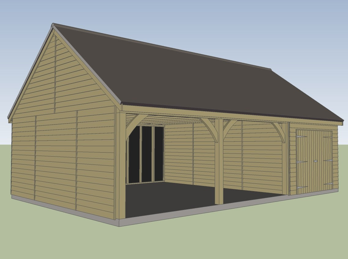 6.0m x 6.0m 2 bay Carriage House Kit with 3.0m x 6.0m attached Garage